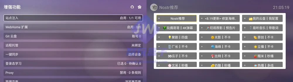 WebHomeTV设置与Nostr面板